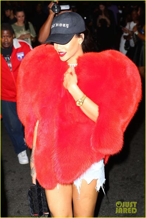 Rihanna red fur coat